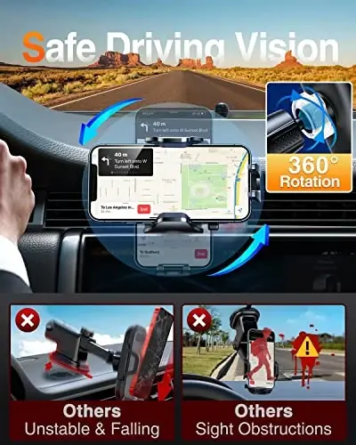 VANMASS Phone Holders for Your Car Ultimate Military-Grade Car Phone Holder Mount【Patent & Safety Certs】Upgraded Shockproof Truck Air Vent Phone Mount for iPhone 17 Pro Max 16 Samsung Android,Silvery - 5
