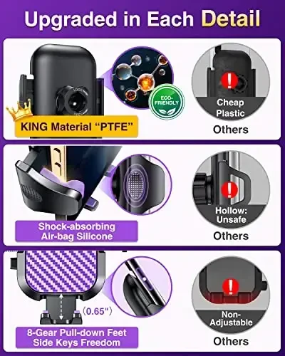 VANMASS Car Phone Holder Mount 2025 Upgraded [Patent Steel-Hook] Car Vent Phone Mount Clip Military-Grade Shockproof Cell Phone Car Mount Handsfree Truck Stand Vent Cradle for iPhone 16 Android,Purple - 5