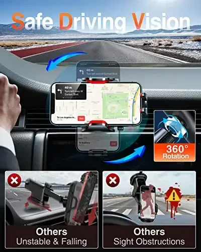 VANMASS Avtomobil telefon ushlagichi 2025 yangilandi [Patent po'lat ilgak] Avtomobil shamollatish telefon ushlagichi harbiy darajadagi zarbga chidamli mobil telefon avtomobil ushlagichi qo'lsiz yuk mashinasi stendi shamollatish iPhone 16 Android uchun tayanch, Qizil - 5