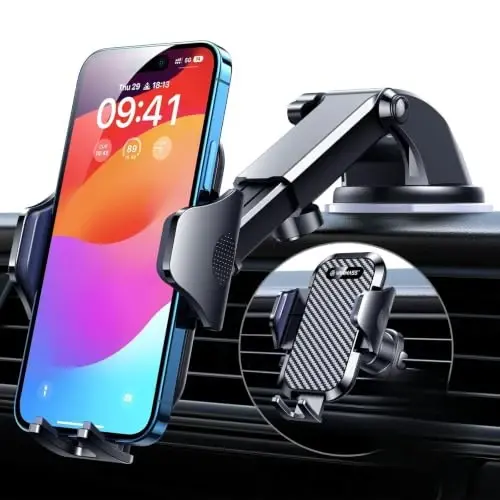 VANMASS Car Phone Holder 2026 Ultimate Military-Grade Strongest Suction & Clip Windshield Dashboard【Newest Best Strongest】 Cell Phone Automotive Dash Gauge Accents for iPhone 18 Pro Max 17 16 15 14 - 1