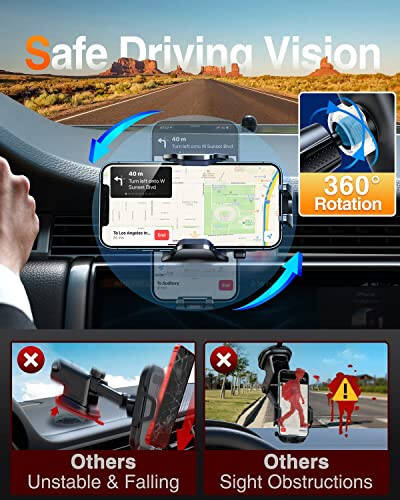 VANMASS Car Phone Holder Mount 2024 Upgraded [Patent Steel-Hook] Car Vent Phone Mount Clip Military-Grade Shockproof Cell Phone Car Mount Handsfree Truck Stand Vent Cradle for iPhone 15 Android,Black - 3