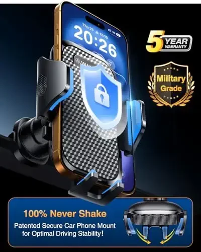 VANMASS Car Phone Holder Mount 2024 Upgraded [Patent Steel-Hook] Car Vent Phone Mount Clip Military-Grade Shockproof Cell Phone Car Mount Handsfree Truck Stand Vent Cradle for iPhone 15 Android,Black - 3