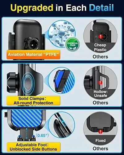 VANMASS Car Phone Holder Mount 2025 Upgraded [Patent Steel-Hook] Car Vent Phone Mount Clip Military-Grade Shockproof Cell Phone Car Mount Handsfree Truck Stand Vent Cradle for iPhone 16 Android,Blue - 6