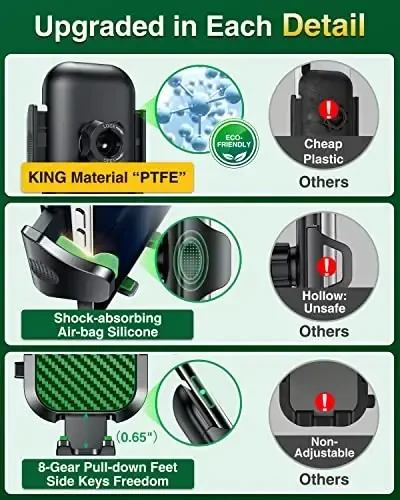 VANMASS Car Phone Holder Mount 2025 Upgraded [Patent Steel-Hook] Car Vent Phone Mount Clip Military-Grade Shockproof Cell Phone Car Mount Handsfree Truck Stand Vent Cradle for iPhone 16 Android,Green - 5