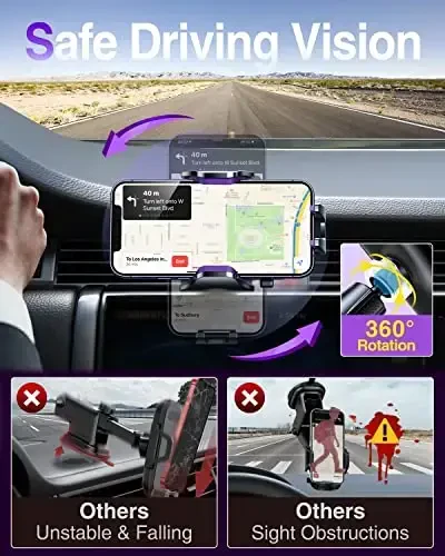 VANMASS Car Phone Holder Mount 2025 Upgraded [Patent Steel-Hook] Car Vent Phone Mount Clip Military-Grade Shockproof Cell Phone Car Mount Handsfree Truck Stand Vent Cradle for iPhone 16 Android,Purple - 3