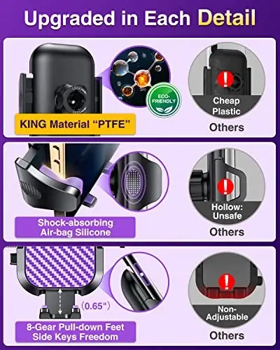 VANMASS Car Phone Holder Ultimate Military-Grade Strongest Suction & Clip Windshield Dash Best Strongest Cell Phone Automotive Dash Gauge Accents for iPhone 18 Pro Max 17 16 15 14 Purple - 6