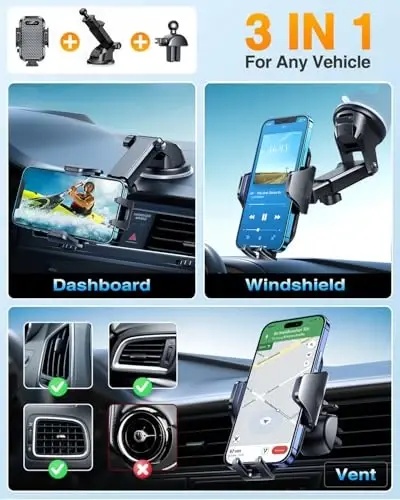 Vanmass Car Phone Mount 2024 Military-Grade Phone Holder for Car Windshield Dashboard【 65 Lbs Strongest Suction】【Patent & Safety Certs】Universal Cell Phone Mount for iPhone Samsung Android Smartphones - 1