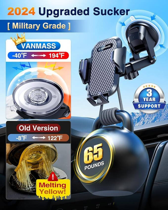 Vanmass Car Phone Mount 2024 Military-Grade Phone Holder for Car Windshield Dashboard【 65 Lbs Strongest Suction】【Patent & Safety Certs】Universal Cell Phone Mount for iPhone Samsung Android Smartphones - 15