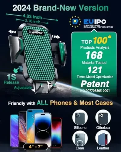 VANMASS [True Military-Grade] Car Phone Holder [Strongest Suction & Clip] Cell Phone Mount for Dashboard Windshield Vent Truck Accessories Cradle Dash Stand for iPhone 15 14 13 12 Android,Green - 5