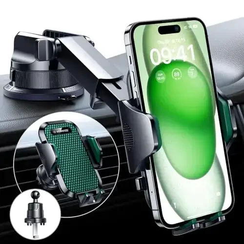 VANMASS [True Military-Grade] Car Phone Holder [Strongest Suction & Clip] Cell Phone Mount for Dashboard Windshield Vent Truck Accessories Cradle Dash Stand for iPhone 15 14 13 12 Android,Green - VANMASS