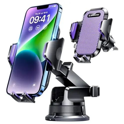 VANMASS [True Military-Grade] Car Phone Holder [Upgraded Suction & Clip] Cell Phone Mount for Dashboard Windshield Vent Truck Cradle Dash Stand for iPhone 16 Pro Max 15 14 13 12 Android, Purple - 1