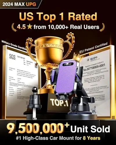 VANMASS [True Military-Grade] Car Phone Holder [Upgraded Suction & Clip] Cell Phone Mount for Dashboard Windshield Vent Truck Cradle Dash Stand for iPhone 16 Pro Max 15 14 13 12 Android, Purple - 3