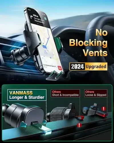 VANMASS [Haqiqiy harbiy darajadagi] Avtomobil telefon ushlagichi [Eng kuchli so‘rg‘ich va qisqich] Asboblar paneli, old oyna, shamollatish teshigi, yuk mashinalari uchun telefon o‘rnatgichi, iPhone 15 14 13 12 Android uchun tayanch, yashil - 6