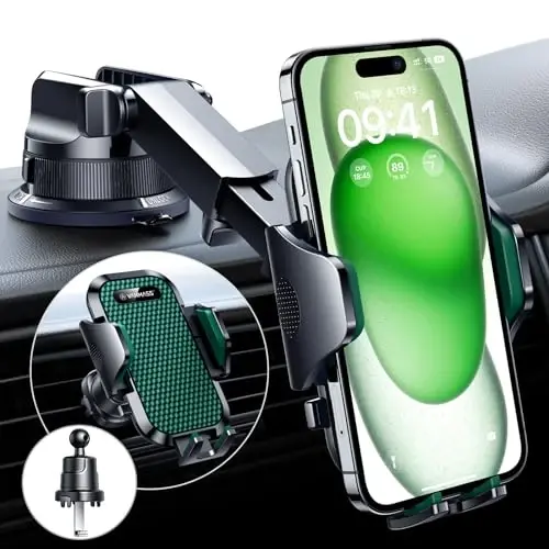 VANMASS [Haqiqiy harbiy darajadagi] Avtomobil telefon ushlagichi [Eng kuchli so‘rg‘ich va qisqich] Asboblar paneli, old oyna, shamollatish teshigi, yuk mashinalari uchun telefon o‘rnatgichi, iPhone 15 14 13 12 Android uchun tayanch, yashil - VANMASS