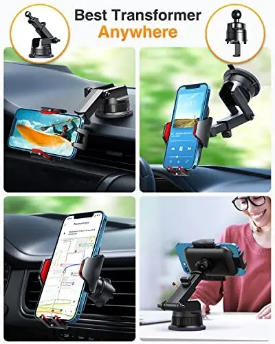 VANMASS [Haqiqiy harbiy darajadagi] Avtomobil telefon ushlagichi [Eng yaxshi so‘rg‘ich va qisqich] iPhone 15 Pro Max 14 13 12 Android uchun paneldagi oynaga o‘rnatish moslamasi, qizil - 3