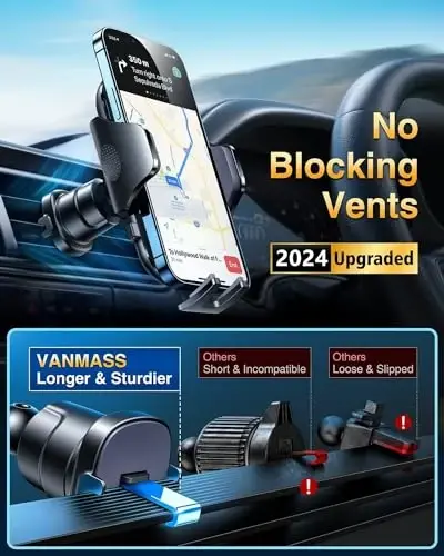 VANMASS [Haqiqiy harbiy darajadagi] Avtomobil telefon ushlagichi [Eng yaxshi so‘rg‘ich va qisqich] iPhone 15 Pro Max 14 13 12 Android uchun paneldagi oynaga o‘rnatish moslamasi, qizil - 1