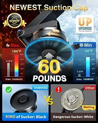 VANMASS [Haqiqiy harbiy darajadagi] Avtomobil telefon ushlagichi [Yaxshilangan so'rg'ich va qisqich] Mobil telefon o'rnatgichi Asboblar paneli uchun Oyna shamollatgichi Yuk mashinasi beshigi iPhone 16 Pro Max 15 14 13 12 Android uchun Dash stendi, Binafsha - 4