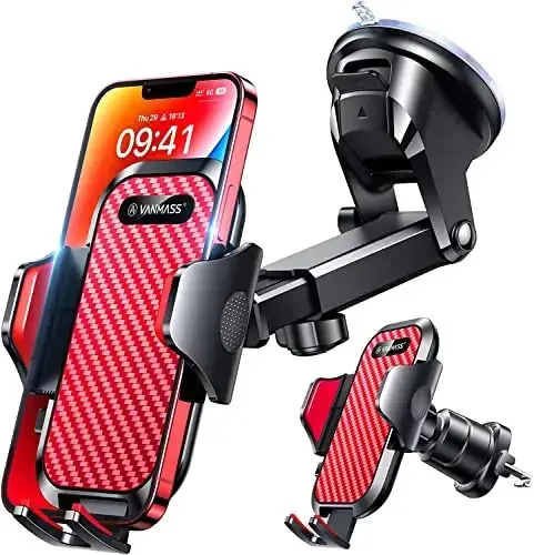 VANMASS Phone Holders for Your Car 2025 Ultimate Phone Mount Military-Grade Windshield Dashboard Vent【Newest Best Strongest】 Cell Phone Car Mount for iPhone 16 Pro Max 15 Samsung Android,Red - 1