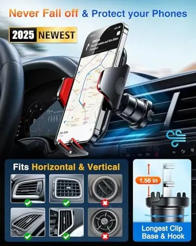 VANMASS Phone Holders for Your Car 2025 Ultimate Phone Mount Military-Grade Windshield Dashboard Vent【Newest Best Strongest】 Cell Phone Car Mount for iPhone 16 Pro Max 15 Samsung Android,Red - 3