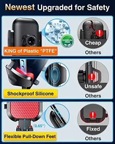 VANMASS [Pro Version] Universal Car Phone Mount [Super Suction Cup] Dashboard Phone Holder, Handsfree Windshield Dash Vent Phone Holder Car, Compatible for iPhone 16 15 14 13 Samsung LG & Truck,Red - 5