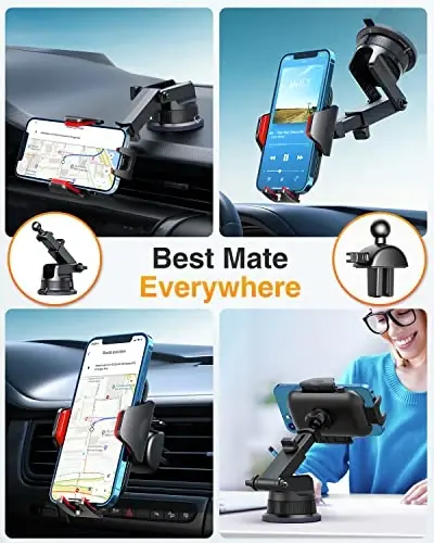 VANMASS [Pro Version] Universal Car Phone Mount [Super Suction Cup] Dashboard Phone Holder, Handsfree Windshield Dash Vent Phone Holder Car, Compatible for iPhone 16 15 14 13 Samsung LG & Truck,Red - 6