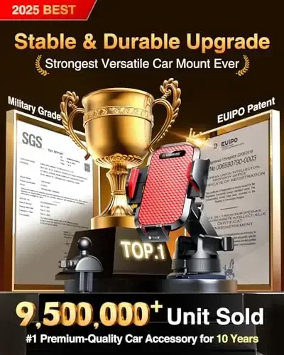 VANMASS [Pro Version] Universal Car Phone Mount [Super Suction Cup] Dashboard Phone Holder, Handsfree Windshield Dash Vent Phone Holder Car, Compatible for iPhone 16 15 14 13 Samsung LG & Truck,Red - 1