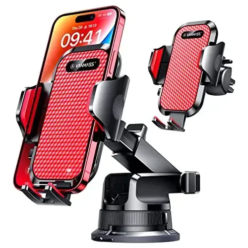 VANMASS [Pro Version] Universal Car Phone Mount [Super Suction Cup] Dashboard Phone Holder, Handsfree Windshield Dash Vent Phone Holder Car, Compatible for iPhone 16 15 14 13 Samsung LG & Truck,Red - 3