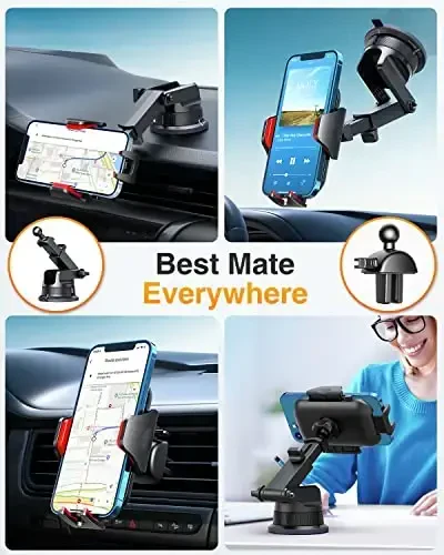 VANMASS [Pro Version] Universal Car Phone Mount [Super Suction Cup] Dashboard Phone Holder, Handsfree Windshield Dash Vent Phone Holder Car, Compatible for iPhone 16 15 14 13 Samsung LG & Truck,Red - 6