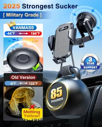 VANMASS [Pro Version] Universal Car Phone Mount [2025 Super Suction Cup] Phone Holder for Car, Cell Phone Car Mount for Windshield Dash Vent Truck Stand for iPhone 16 Pro Max 15 14 13 Samsung Android - 4