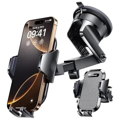 VANMASS [Pro Version] Universal Car Phone Mount [2025 Super Suction Cup] Phone Holder for Car, Cell Phone Car Mount for Windshield Dash Vent Truck Stand for iPhone 16 Pro Max 15 14 13 Samsung Android - 1