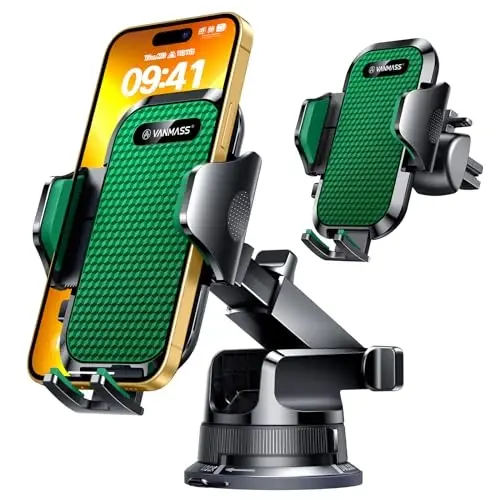 VANMASS [Pro Version] Universal Car Phone Mount [Super Suction Cup] Dashboard Phone Holder, Handsfree Windshield Dash Vent Phone Holder Car, Compatible for iPhone 16 15 14 13 Samsung LG & Truck,Green - 3