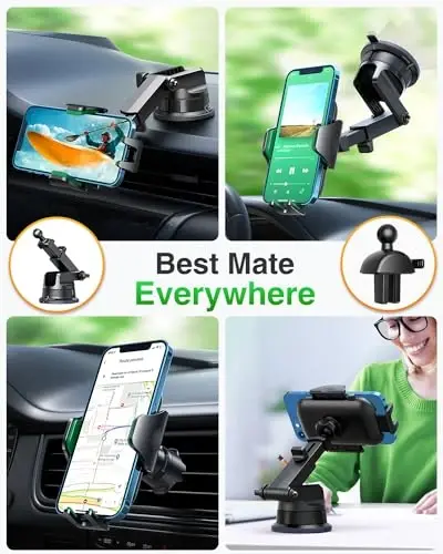 VANMASS [Pro Version] Universal Car Phone Mount [Super Suction Cup] Dashboard Phone Holder, Handsfree Windshield Dash Vent Phone Holder Car, Compatible for iPhone 16 15 14 13 Samsung LG & Truck,Green - 4