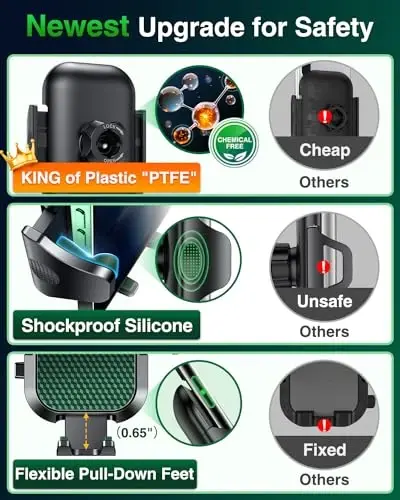 VANMASS [Pro Version] Universal Car Phone Mount [Super Suction Cup] Dashboard Phone Holder, Handsfree Windshield Dash Vent Phone Holder Car, Compatible for iPhone 16 15 14 13 Samsung LG & Truck,Green - 6