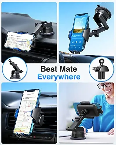 VANMASS [Pro Version] Universal Car Phone Mount [Super Suction Cup] Dashboard Phone Holder, Handsfree Windshield Dash Vent Phone Holder Car, Compatible for iPhone 16 15 14 13 Samsung LG & Truck,Blue - 3