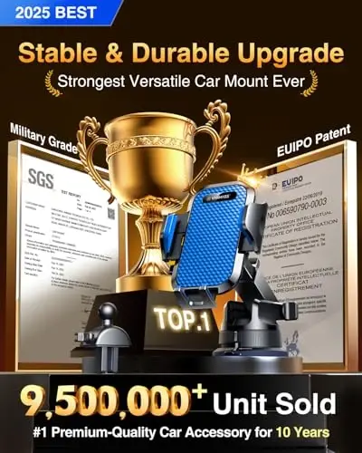 VANMASS [Pro Version] Universal Car Phone Mount [Super Suction Cup] Dashboard Phone Holder, Handsfree Windshield Dash Vent Phone Holder Car, Compatible for iPhone 16 15 14 13 Samsung LG & Truck,Blue - 5