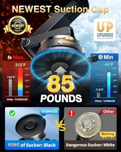 VANMASS [Pro Version] Universal Car Phone Mount [Super Suction Cup] Dashboard Phone Holder, Handsfree Windshield Dash Vent Phone Holder Car, Compatible for iPhone 16 15 14 13 Samsung LG & Truck,Blue - 6