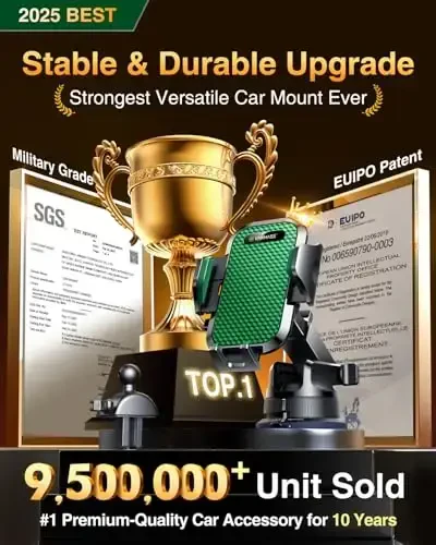 VANMASS [Pro Version] Universal Car Phone Mount [Super Suction Cup] Dashboard Phone Holder, Handsfree Windshield Dash Vent Phone Holder Car, Compatible for iPhone 15 14 13 12 Samsung LG & Truck, Green - VANMASS