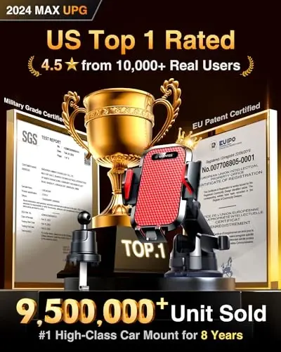 VANMASS [True Military-Grade] Car Phone Holder [Best Suction & Clip] Cell Phone Mount for Dashboard Windshield Vent Truck Cradle Dash Stand for iPhone 15 Pro Max 14 13 12 Android, Red - 2