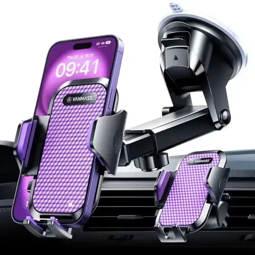 VANMASS Ultimate Car Phone Holder 2025【Military-Grade & Strongest Suction】 Phone Holder for Your Car【Patent & Safety Certs】 Windshield Dashboard Vent Cell Phone Car Mount for iPhone Samsung Android - 1