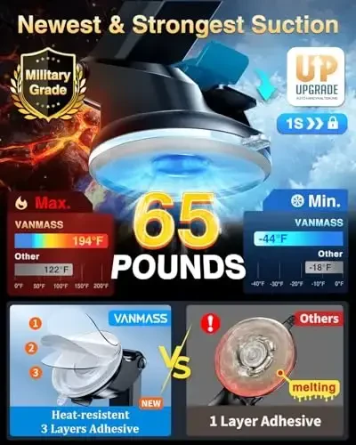 VANMASS Ultimate Car Phone Holder 2025【Military-Grade & Strongest Suction】 Phone Holder for Your Car【Patent & Safety Certs】 Windshield Dashboard Vent Cell Phone Car Mount for iPhone Samsung Android - 3