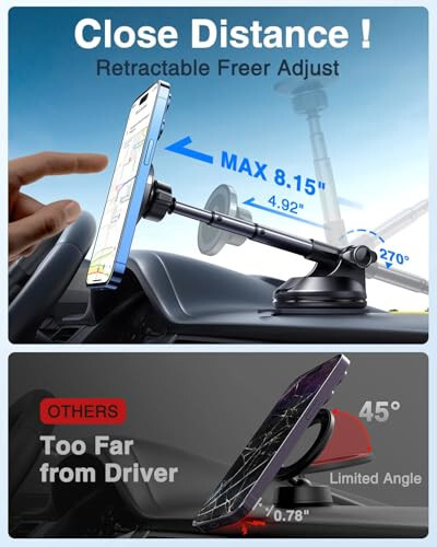 VANMASS Ultra Magnetic Car Phone Holder [2024 Strongest Magnets] for MagSafe Car Mount Suction Cellphone Stand for Dashboard Windshield Vent, Dash Mobile Accessories for iPhone 15 14 13 12 11 Android - 3