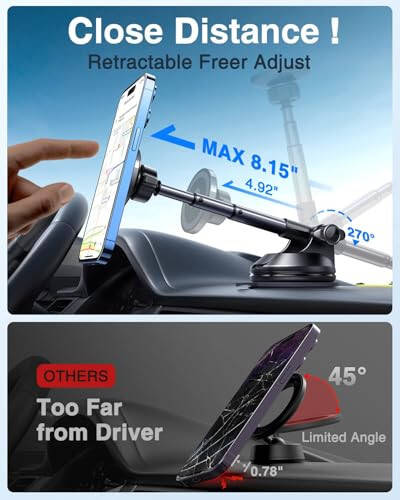 VANMASS Ultra Magnetic Car Phone Holder [2024 Strongest Magnets] for MagSafe Car Mount Suction Cellphone Stand for Dashboard Windshield Vent, Dash Mobile Accessories for iPhone 15 14 13 12 11 Android - 3