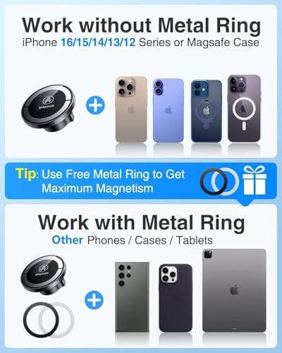 VANMASS Ultra Magnetic Car Phone Holder [2024 Strongest Magnets] for MagSafe Car Mount Suction Cellphone Stand for Dashboard Windshield Vent, Dash Mobile Accessories for iPhone 15 14 13 12 11 Android - 5
