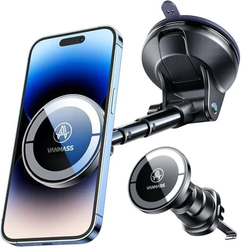 VANMASS Ultra Magnetic Car Phone Holder [2024 Strongest Magnets] for MagSafe Car Mount Suction Cellphone Stand for Dashboard Windshield Vent, Dash Mobile Accessories for iPhone 15 14 13 12 11 Android - 6