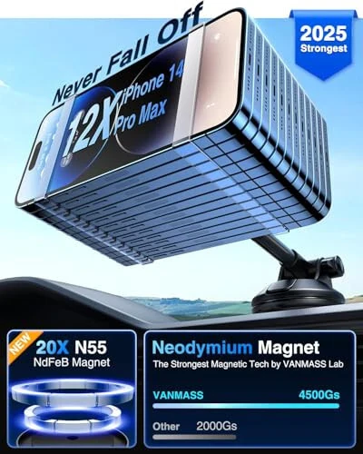 【2025 Military-Grade】VANMASS for MagSafe Car Mount【Upgraded Strongest Magnetic&Suction】Phone Holder Cell Stand for Dashboard Windshield Vent,Tesla Truck Cradle for iPhone 17 Pro Max 16 15 14 13 12 Air - VANMASS (1)
