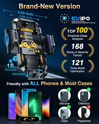 VANMASS Universal Car Phone Holder 2025【Strongest Suction & Military-Grade】Phone Holders for Your Car Windshield Dashboard Vent with【Patent & Safety Certs】Cell Phone Mount for iPhone Samsung Android - 3