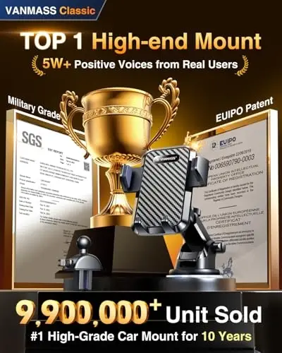 VANMASS【85+LBS Eng kuchli so'rish & Harbiy darajadagi Ultimate Avtomobil Telefon O'rnatish【Patent & Xavfsizlik Sertifikatlari】Uyali Telefon Uskunasi iPhone 17 Pro Max 16 15 Samsung Stol Uskunalari uchun Dashboard Windshield Vent uchun yuk mashinasi - 3