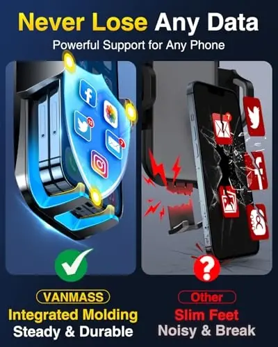 VANMASS【85+LBS Eng kuchli so'rish & Harbiy darajadagi Ultimate Avtomobil Telefon O'rnatish【Patent & Xavfsizlik Sertifikatlari】Uyali Telefon Uskunasi iPhone 17 Pro Max 16 15 Samsung Stol Uskunalari uchun Dashboard Windshield Vent uchun yuk mashinasi - 5