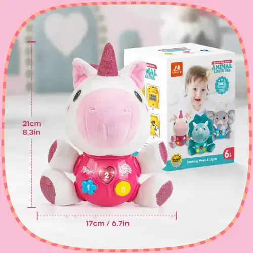 Vanmor Baby Musical Toys, Plush Stuffed Animal 0 to 24 Months, Infant Tummy Time Baby Girls Light Up Music Toy 0 1 3 6 9 12 18 Months 1 Year Old Toddlers for Birthday Gift Christmas Holiday - VANMOR (1)