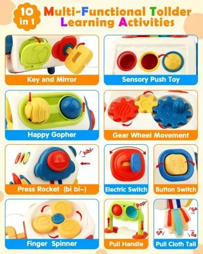 Vanmor Busy Cube Baby Toys for 18-24 Months 【Upgraded】10 in 1 Montessori Toys for Toddler Travel Sensory Toys Pop Fidget Toys Baby Toy for 1 2 3 Baby Boy Girl Birthday Gift- - VANMOR (1)